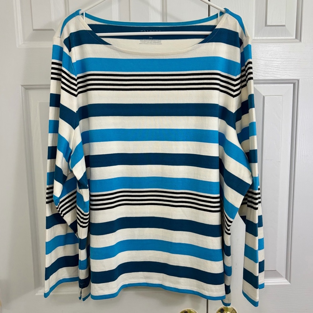 NWT Talbots Blue & White Striped 100% Cotton 3/4 Sleeve Top Size 3X Petite